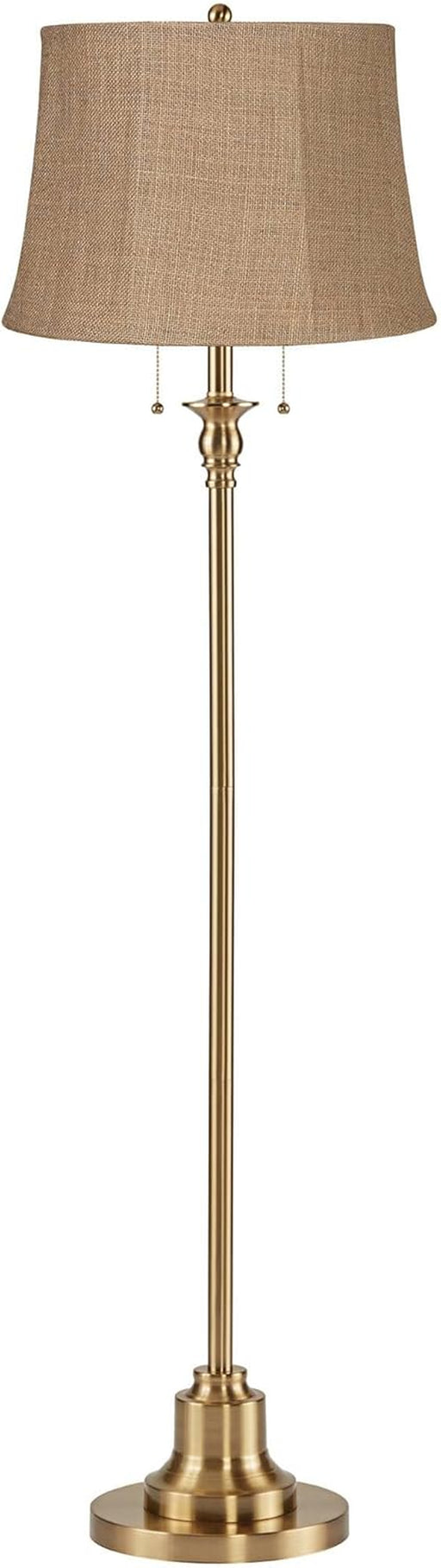 Dyna Traditional 58" Tall Standing Floor Lamp Skinny Pole Pull Chain Gold Antique Brass Finish Living Room Bedroom House Reading Office Home Decor Entryway Dining Natural Burlap Shade
