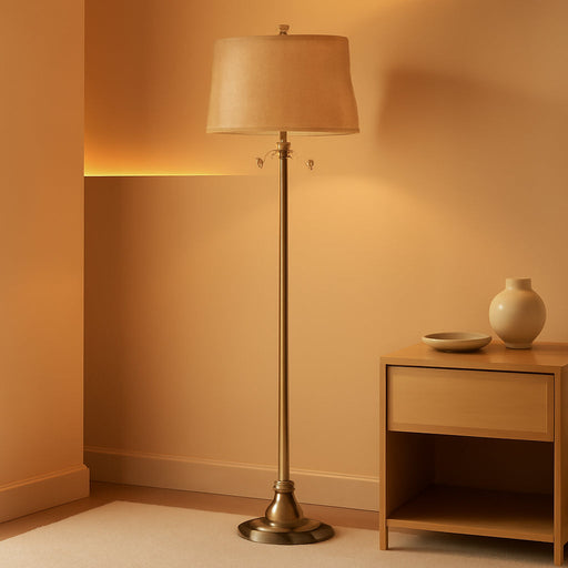 Dyna Traditional 58" Tall Standing Floor Lamp Skinny Pole Pull Chain Gold Antique Brass Finish Living Room Bedroom House Reading Office Home Decor Entryway Dining Natural Burlap Shade