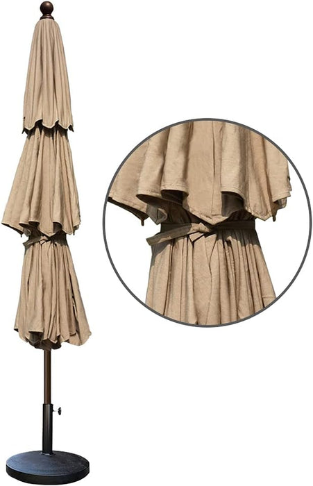 USA 10-Year-Non-Fading 9Ft 3-Tier Market Patio Umbrella, Commercial Grade Outdoor Table Umbrella with Crank Open, Windproof & UPF 50+ UV Protection, Heavy Duty Ventilation for Garden, Deck, Pool, Backyard, Beach & Bistro, Heather Beige