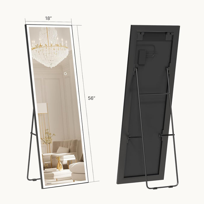 56×18 LED Full Length Mirror with Lights - Wall Mounted Vertical Vanity Mirror for Bedroom & Bathroom, Full Body Backlit, Adjustable Brightness, Tempered Glass