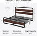 Full Size Metal Bed Frame with Wooden Headboard, Mahogany
