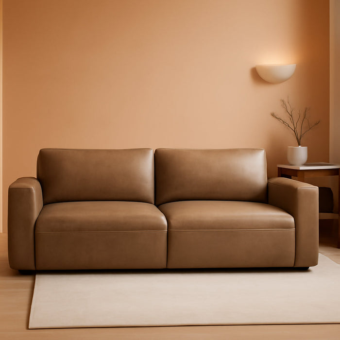 95" Oversized PU Leather Sofa, Comfy Sofa Couch with Extra Deep Seats, Wide Arm, down Filled 3-Seater Modern Sofa for Living Room, Apartment Lounge-Wolfgrey