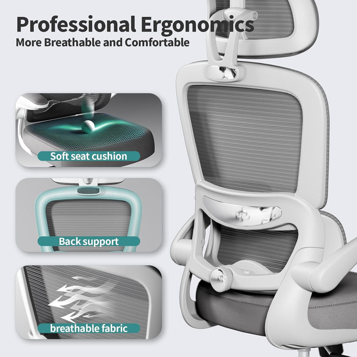 Ergonomic Office Chair Height Adjustable White Backrest
