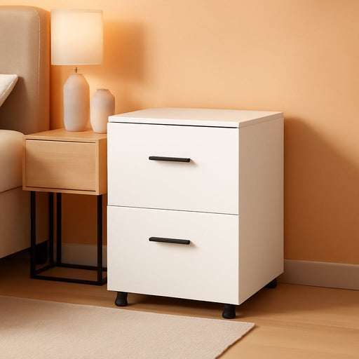 Mobile White Wood File Cabinet with Storage Drawers