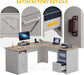 L Shaped Desk with File Drawer, 60" Corner Computer Desk with Power Outlets, Home Office Desk with Monitor Stand & Storage Shelves & File Cabinet, Grey Wash