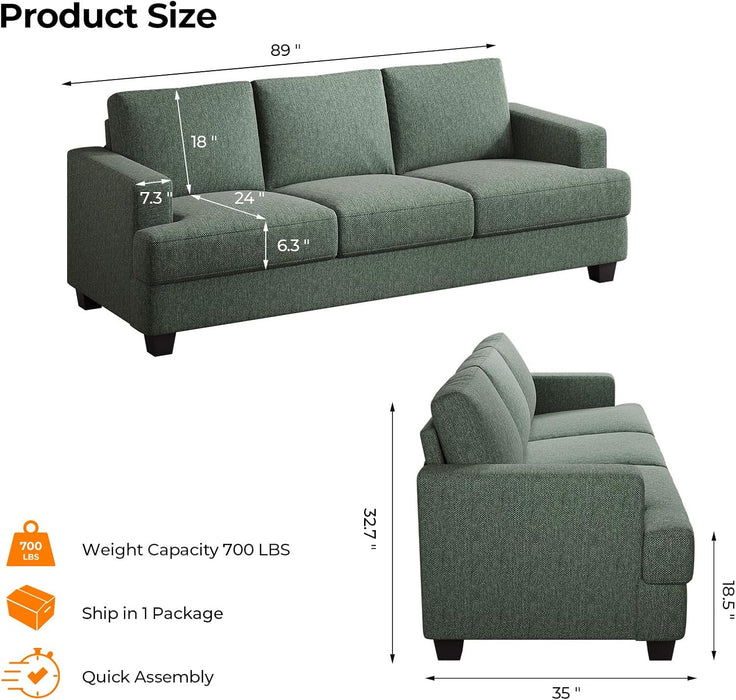 89 Inches Oversize ThreeSeater Sofa Green Upholstery