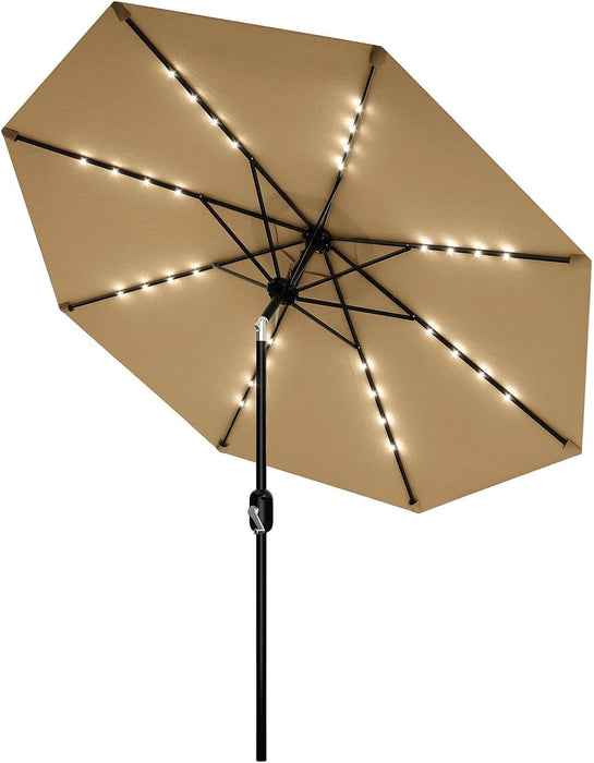 Patio Umbrella with Solar Lights, Outdoor Table Umbrella with 8 Durable Ribs, Tilt & Crank Mechanism, Waterproof & UV Protection for Garden, Backyard, Poolside,