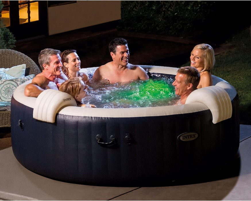 Purespa plus 6 Person Portable Durable Inflatable Hot Tub Bubble Jet Spa with Tablet and Mobile Phone Tray Accessory, Cobalt Blue