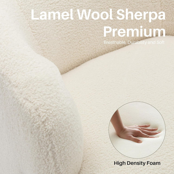 Swivel Accent Chair, Sherpa Teddy Barrel Chair for Living Room, Cozy round Boucle Arm Chair, Metal Base for Club Nursery Bedroom, Beige Cream White