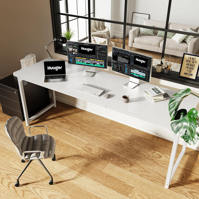 Computer Desk, 80 Inch Office Desk, Gaming Desk with Storage, Writing Desk Work Desk for Home Office, Study, Long Simple Desk, Large Legroom, Metal Frame, White