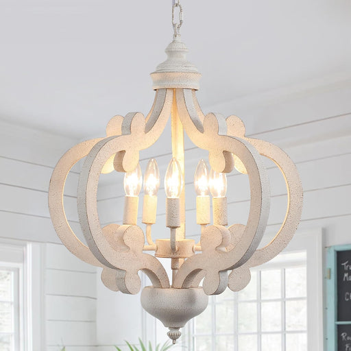 White Farmhouse Chandelier Five Light Pendant Fixture