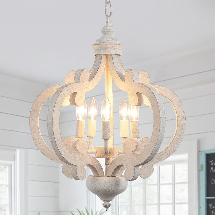 White Farmhouse Chandelier Five Light Pendant Fixture