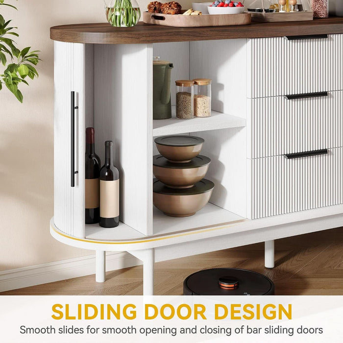 Fluted Sideboard Buffet Cabinet with Storage, White & Brown
