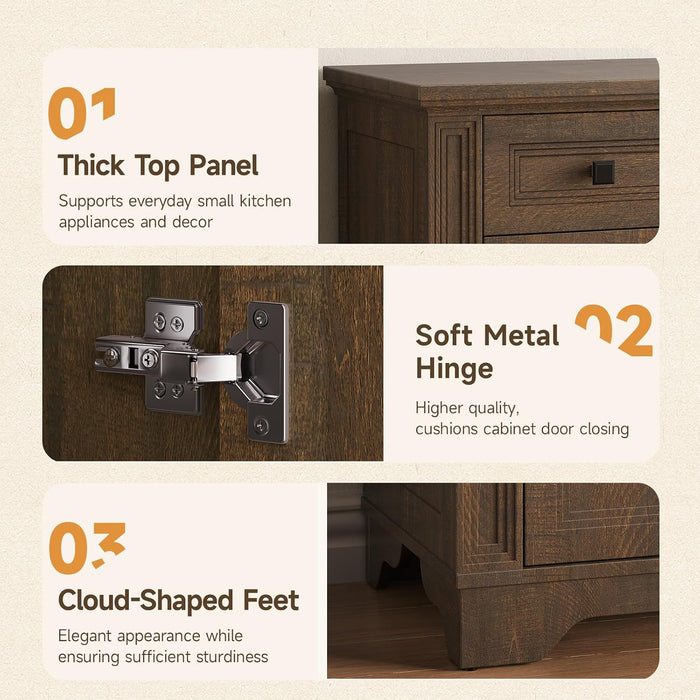 63" Sideboard Buffet Cabinet, Kitchen Buffet Storage Cabinet, Large Credenza with Drawers & Doors, Wood Coffee Bar Console Wine Bar for Living Room Hallway Brown