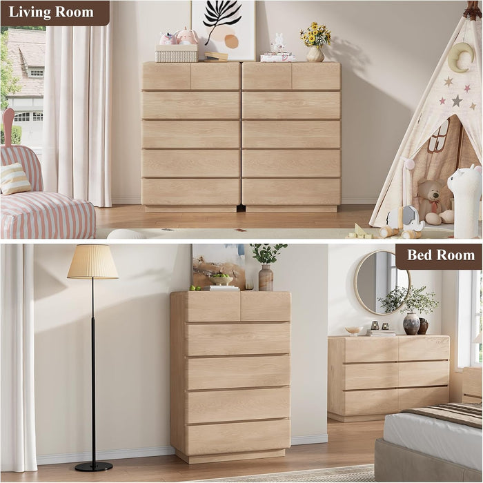 Natural Oak 6 Drawer Dresser for Bedroom, 48" Tall Chest of Drawers