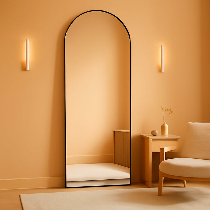 Arched Full Length Mirror, 56"X16" Black Floor Mirror for Bedroom, Wall Mounted or Leaning Dressing Mirror, Wall Mirror for Living Room, Hallway
