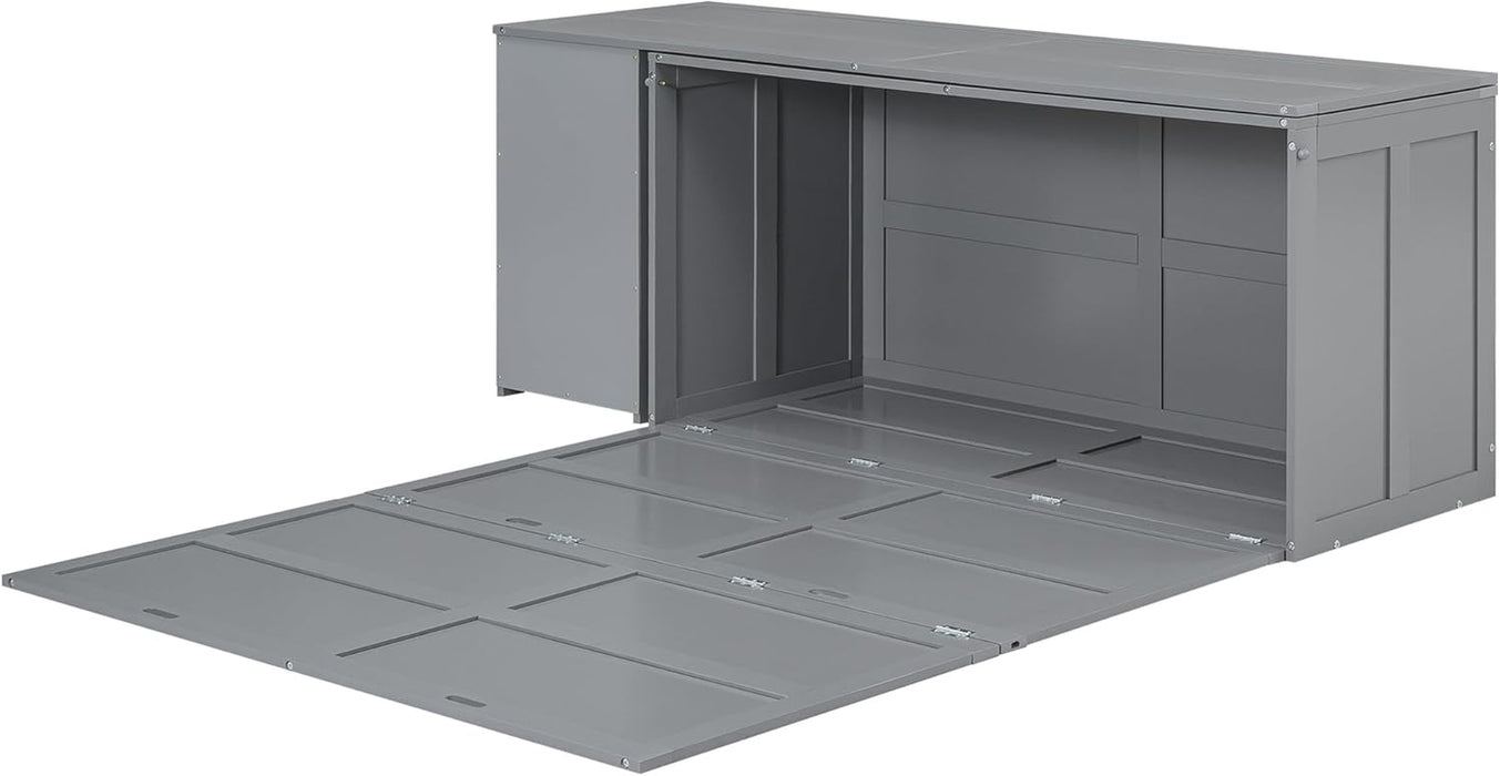 Murphy Bed Queen,Murphy Bed Cabinet W/Rotable Desk,Wood Hidden Wall Bed W/Storage Cabinet,Folding Bed Frame for Guest Room,Bedroom,Living Room,Gray