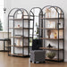 Nathan James Haven Etagere Bookshelf, 5-Shelf Bookcase in Oak Wood and Black Metal Frame with Arch Top and Open Shelves, Oak/Black, Set of 2