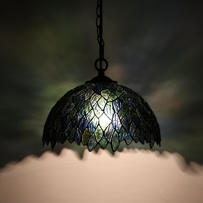 Stained Glass Style Plug in Hanging Lamp Multicolor Leaf 180 Inch