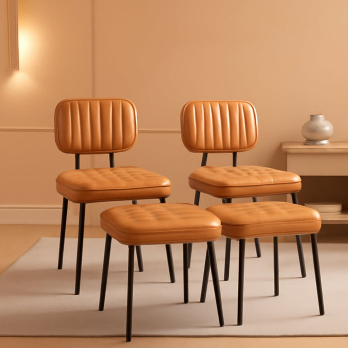 Dining Chairs Set of 4, Upholstered Mid Century Modern Kitchen Dining Room Accent Chairs with Faux Leather Cushion Seat & Metal Legs for Kitchen, Living Room - Brown