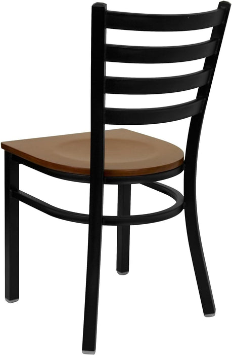 2 Pack HERCULES Series Black Ladder Back Metal Restaurant Chair - Cherry Wood Seat