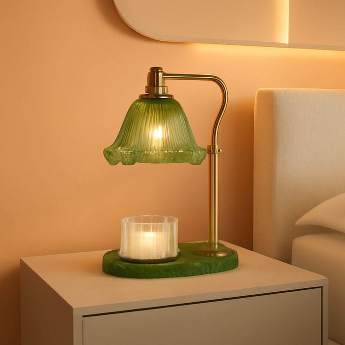 Candle Warmer Lamp with Adjustable Height - Flameless 4-Level Dimmable Wax Warmer, Timer Function & Stylish Design in Multiple Colors (Green)