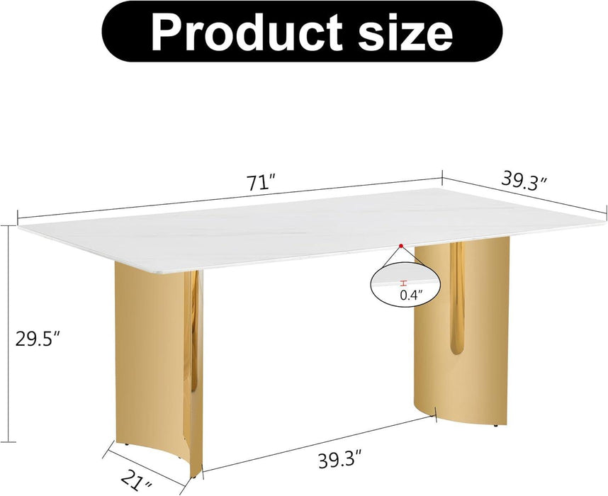 Modern Dining Table for 8,White Marble Dining Table with Golden Stainless Steel Base,71'' Gold Dining Table Ideal for Kitchen Dining Room