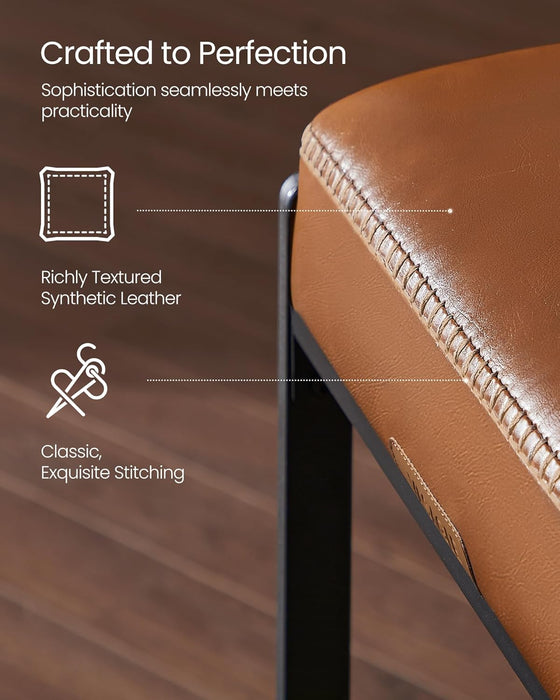 VASAGLE EKHO Collection - Bar Stools Set of 2, Counter Height Bar Stools, Synthetic Leather with Stitching, Mid-Century Modern, 26-Inch Tall, Kichen Home Bar Dining Room, Caramel Brown ULBC086K01V1