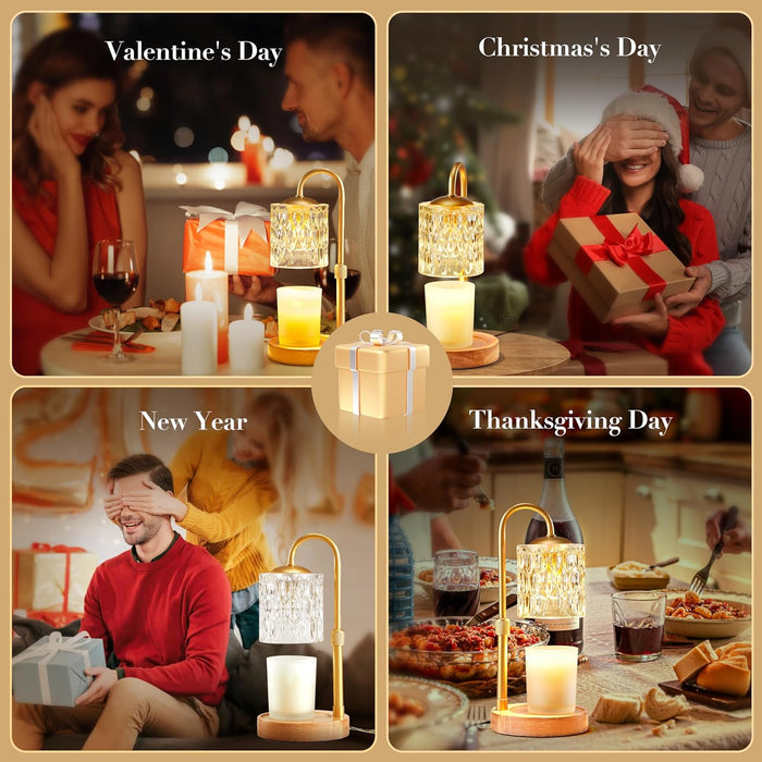 Dimmable Candle Warmer Lamp with Timer, Height Adjustable Electric Candle Wax Warmer, Christmas Birthday Gifts for Women Mom, House Warming Gifts New Home Room Decor, Solid Wood Base