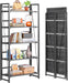 No Assembly Folding Bookshelf Book Shelves, 5-Tier 62.2"" H Collapsible Foldable Bookcase Storage Industrial Shelf for Living Room Bedroom Office