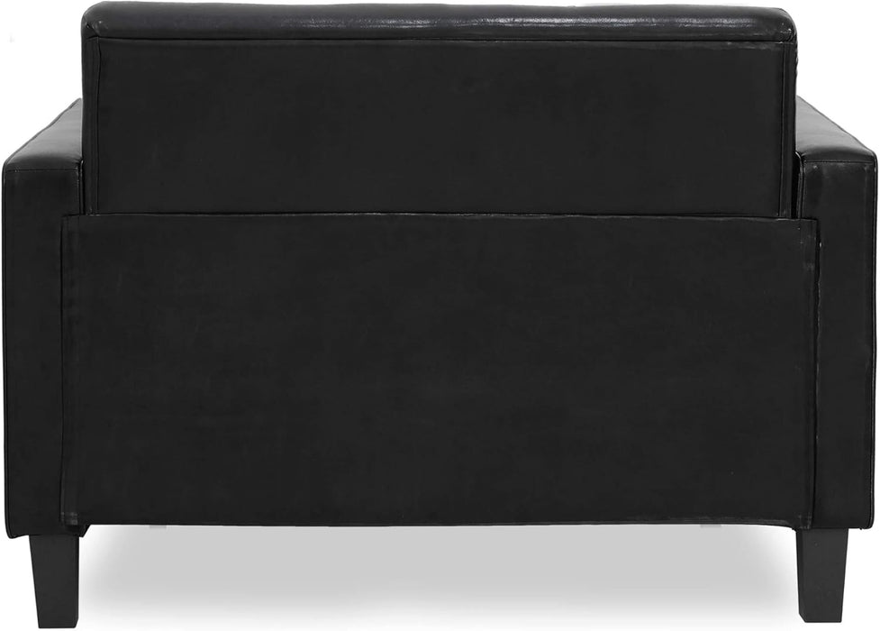 ufted Loveseat - Black Faux Leather