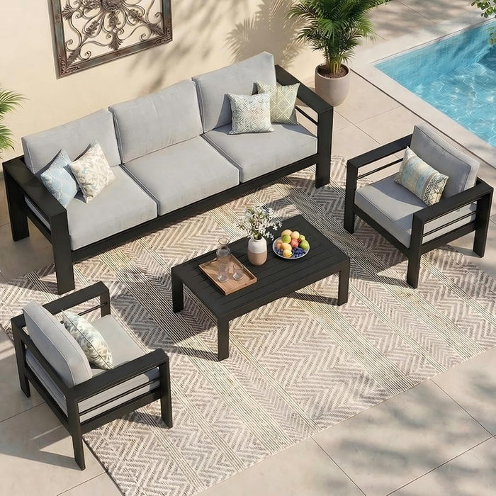 Aluminum Patio Furniture Set for All Weather, Oversized Metal Outdoor Furniture Set with 27.5" Deep Seat and 10" Back Cushion, Patio Conversation Sets with Wide Armrest, Light Gray