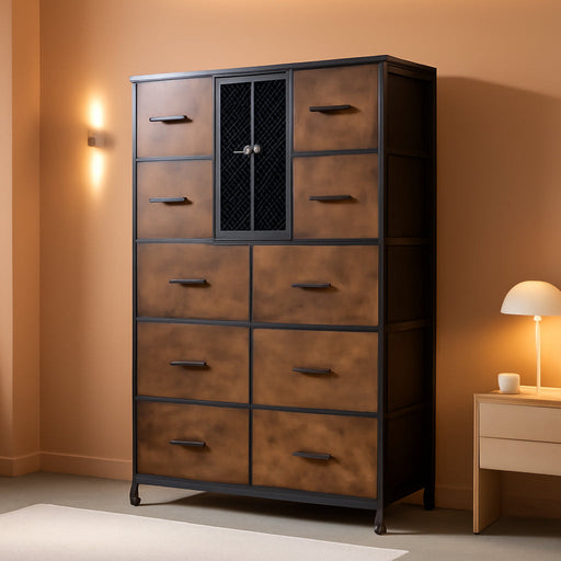 Rustic Brown Dresser with 10 Drawers