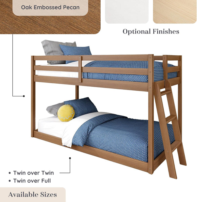 Twin Over Twin Low Bunk Bed OakEmbossedPecanFinish