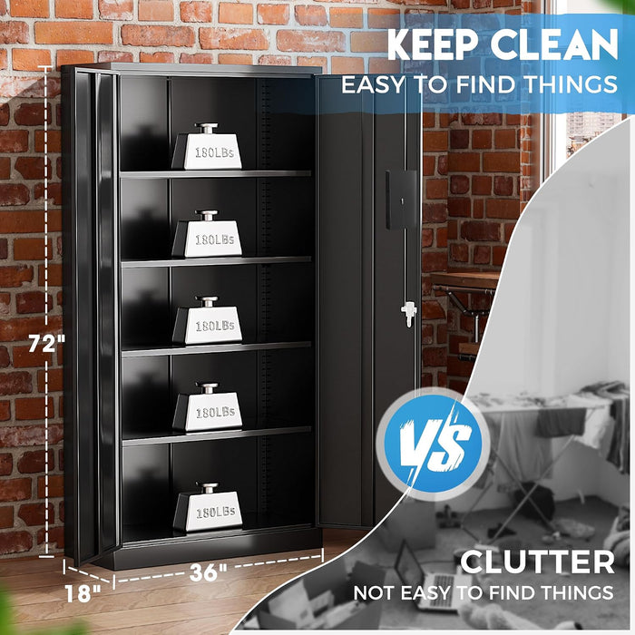 SeventyTwoInch Black Stainless Steel Locking Storage Cabinet