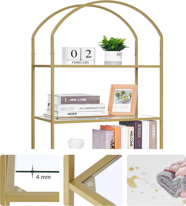 Goldtone StainlessSteel TemperedGlass SixTier Bookshelf