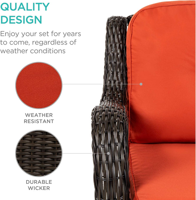 3-Piece Outdoor Wicker Patio Bistro Set W/ 2 360-Degree Swivel Rocking Chairs and Tempered Glass Top Side Table - Rust