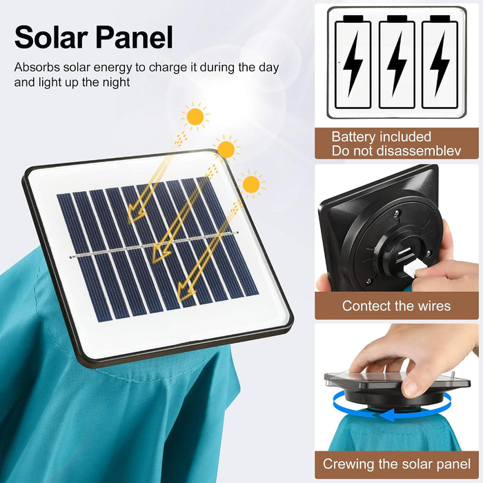 Solar Patio Umbrella with a Centre Light, 9 FT Aqua Blue