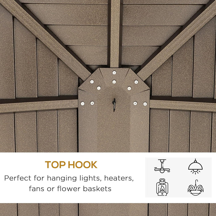 10' X 14' Hardtop Gazebo Canopy with Galvanized Steel Roof, Aluminum Outdoor Pavilion Gazebo with Top Hook, Netting, and Curtains for Patio, Garden, Backyard, Deck, Brown