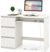 White Desk with 3 Storage Drawers & Built-In Charging Station, Home Office Desk with Keyboard Tray, PC Desk Study Writing Table, Vanity Table for Bedroom, Computer Workstation (White)