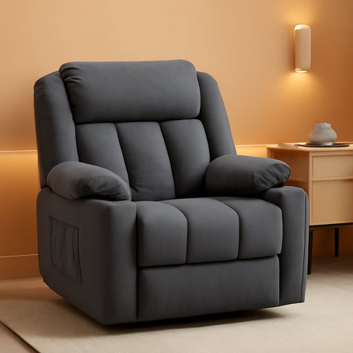 Rocker Swivel Recliner Chair for Adults, Overstuffed Large Manual Recliner Glider with Massage and Heat, Comfy Soft Fabric Living Room Reclining Sofa Chair(Technical Grey)