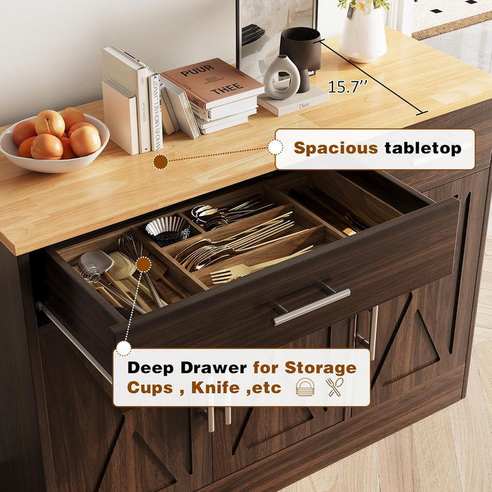 43" Farmhouse Sideboard Buffet Cabinet, Rustic Brown