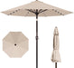 9FT Outdoor Patio Umbrella with Solar Lights, Market Table Umbrella with Push Button Tilt & Crank, 8 Sturdy Ribs, 32 LED Lights, UV Protection for Garden Lawn Deck Backyard Pool (Beige)