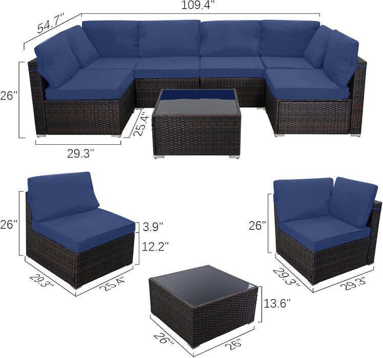 7 Pieces Outdoor Patio Furniture Sets,Rattan Conversation Sectional Set,Manual Weaving Wicker Patio Sofa with Tea Table