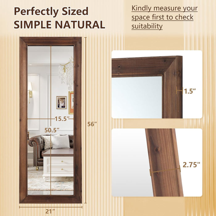 Rustic Floor Full Length Mirror Wood Frame, 56"X21" Brown Mirror