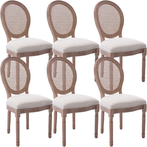 French Country Dining Chairs Set of 6, Vintage Chairs with round Backrest, Mid Century Upholstered Dining Chairs with Solid Wood Leg for Dining Room Bedroom Kitchen Restaurant