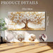 White Gold Tree of Life Wall Art, Blooming Flower Tree Extra Large Artwork, Abstract Landscape Canvas Art Prints, Modern Oversized Pictures Wall Decor Living Room Office Ready to Hang 29"X57"