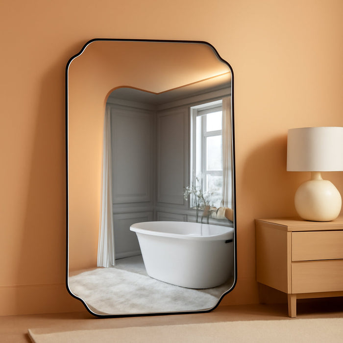 Black Bathroom Mirror, 22X30 Inch Asymmetrical Mirror, Irregular Wall Mirror in Stainless Steel Metal Frame, Modern Scalloped Mirrors Ideal for Bathroom, Bedroom (Horizontal/Vertical)