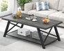 Coffee Table, Industrial Wood and Metal Center Table for Living Room, Rectangle Cocktail Tea Table with Storage Shelf, Rustic Grey, 47 Inch