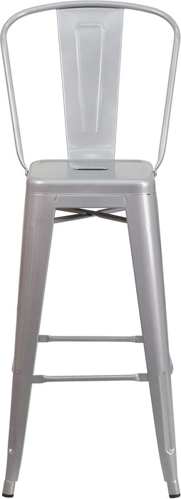 Lily Commercial Grade 4 Pack 30" High Silver Metal Indoor-Outdoor Barstool with Removable Back